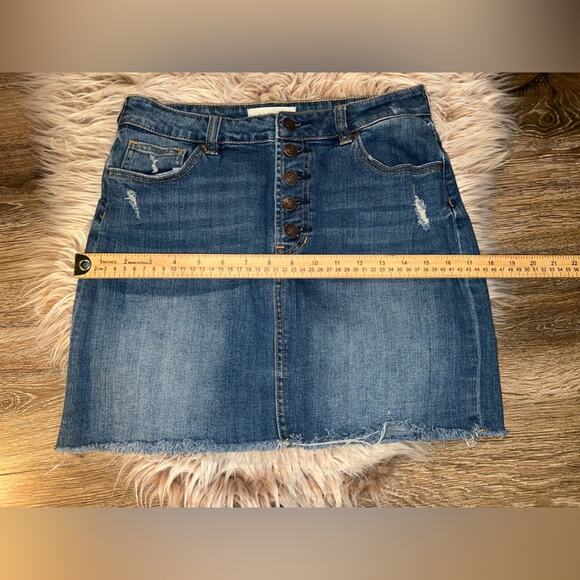 PACSUN women’s distressed button zipper blue jeans mini skirt - Picture 6 of 9